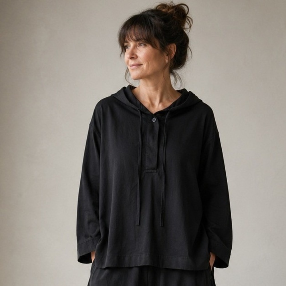 COS Womens Cotton Pullover Hoodie S Black Lightweight Minimalist Lagenlook